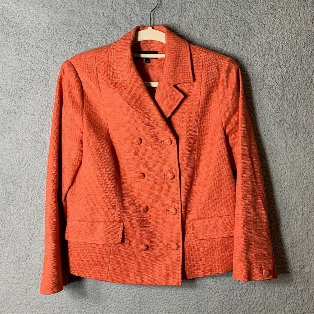 Talbots Blazer Suit Jacket Women 8 Light Pink‎ Salmon 100% Cotton Professional